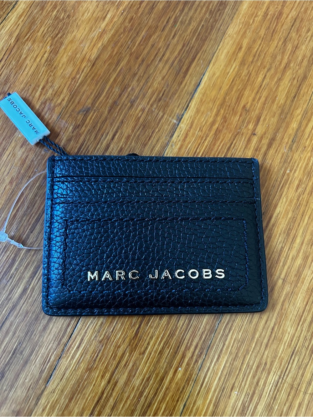Marc Jacobs Black Pebbled Leather Card Holder with Gold Logo